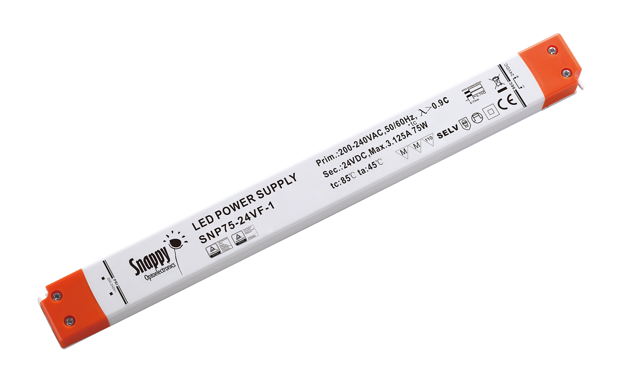 SNP75-24VF-1  75W Constant Voltage Non-Dimmable LED Driver 24VDC 3.125A IP20